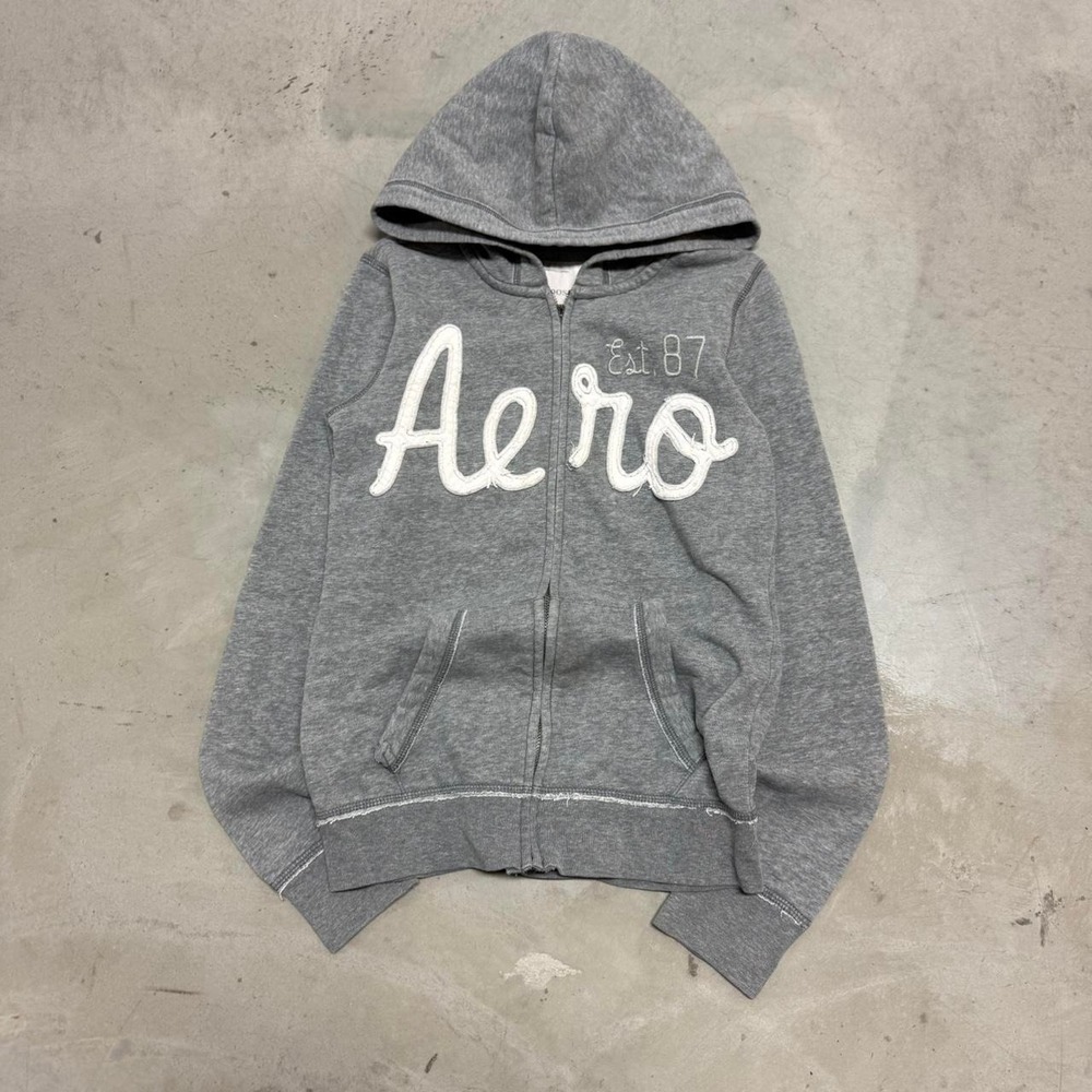 Vintage y2k Grey Women's Aeropostale Zip Up Hoodie